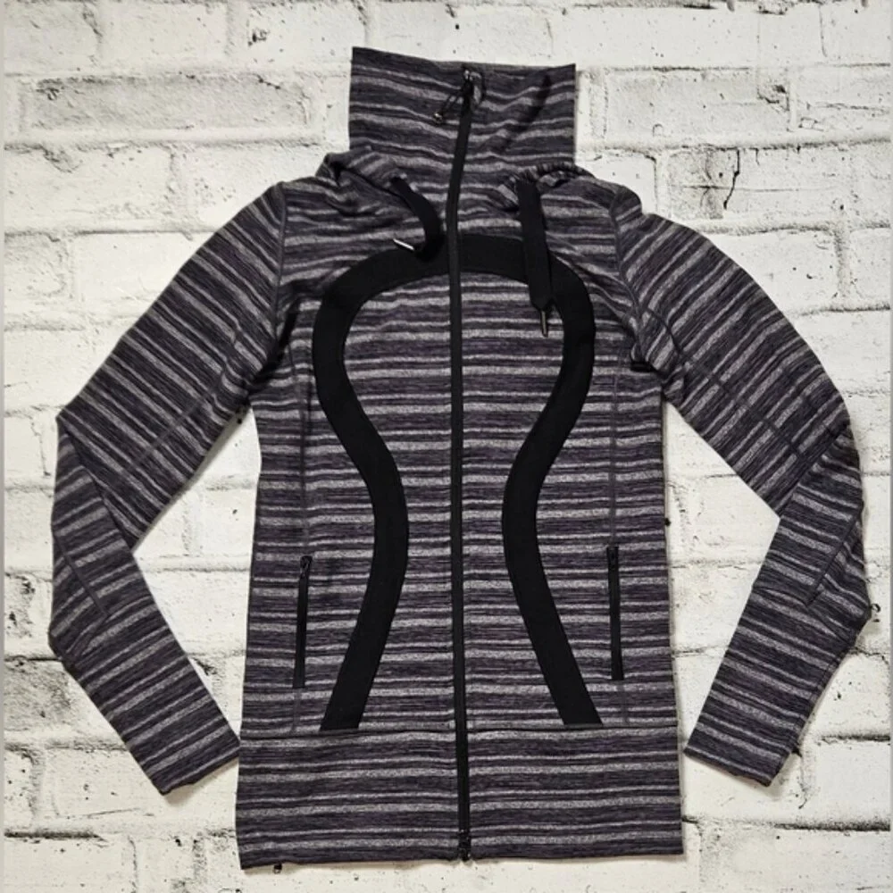 Lululemon In Stride Zip Jacket Purple Grey Stripe Women’s Size 4